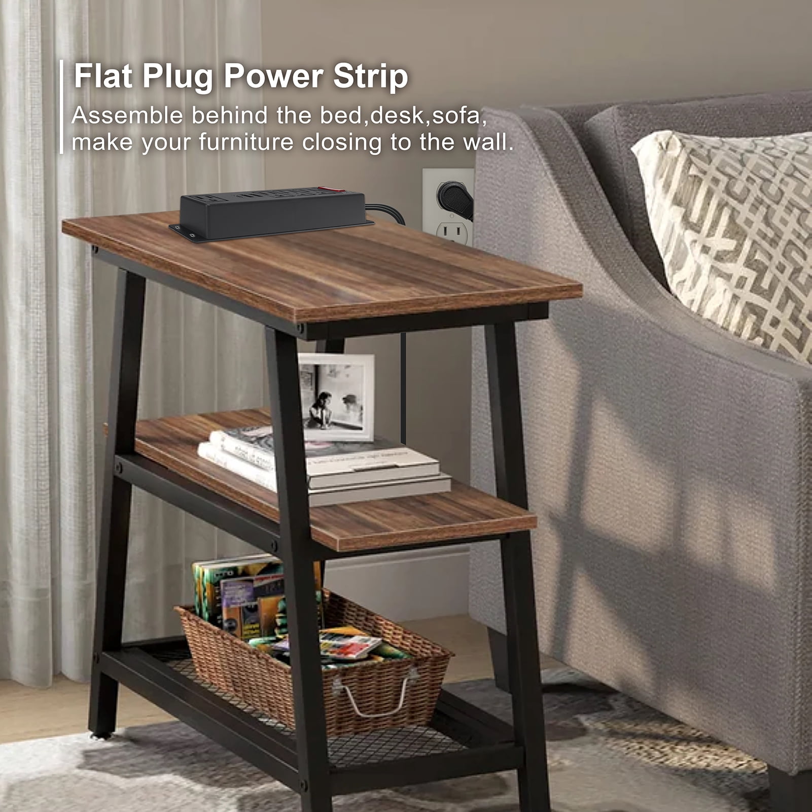 Wall Mount Power Strip USB C Fast Charge 20W 4 AC Outlets and 3 USB Ports