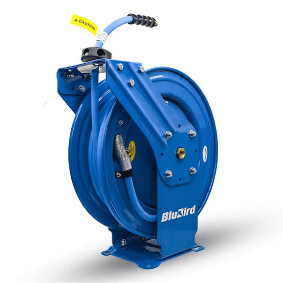 BluBird Dual Arm Retractable Rubber Air Hose Reel 1/2" x 100'   3' Lead in Hose