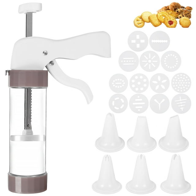 Kyoffiie Cookie Press Set Cookie Press Kit Biscuit Maker Churro Maker Cookie Press Machine with 13 Cookie Discs 6 Icing Nozzles Cake Decorating Tools for DIY Biscuit Maker and Decoration