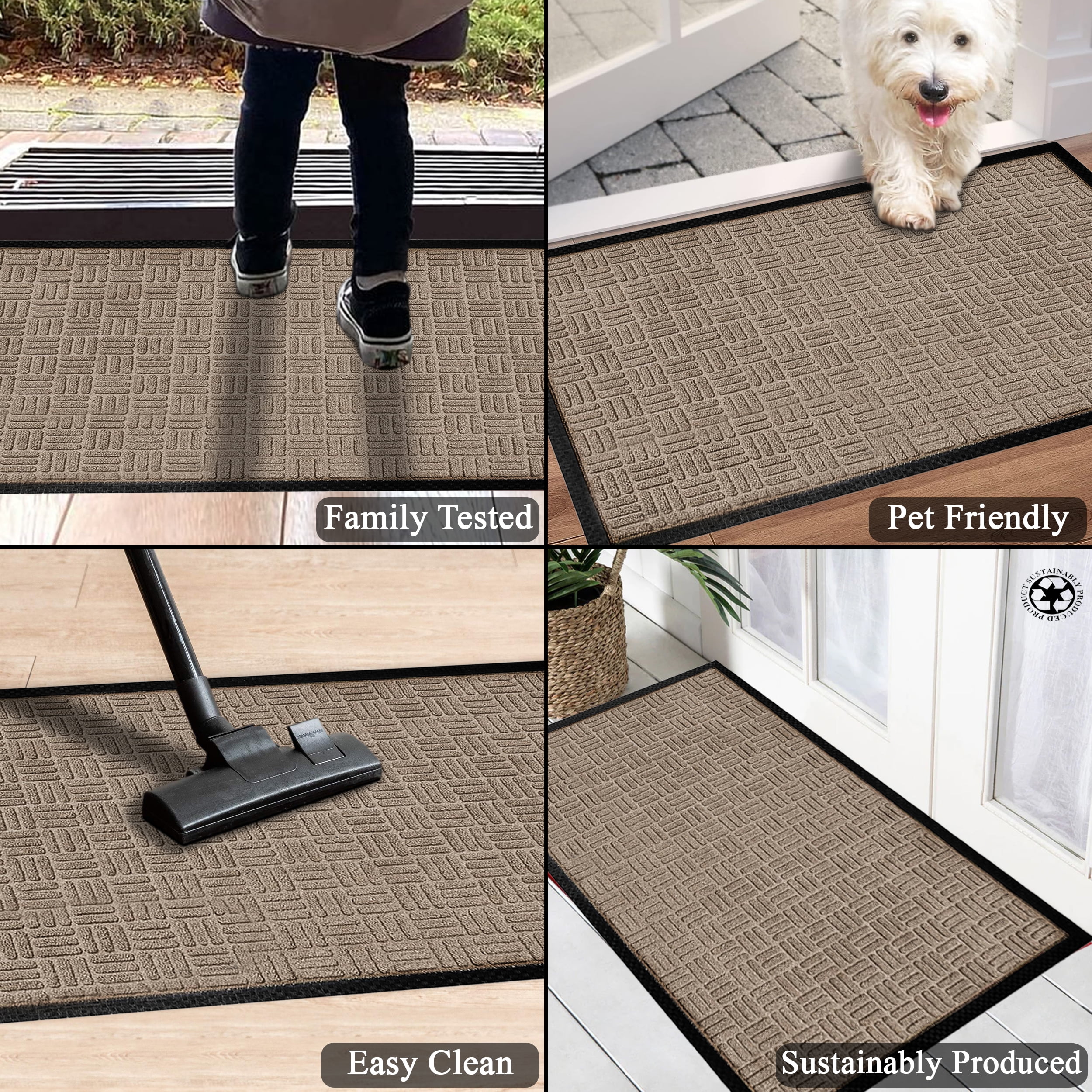 A1HC Indoor Outdoor Mat, Front and Back Entrance Welcome Mats, Front Patio Mats 24x36 Inches, Non-Slip Easy Clean Entrance Washable Large Size Doormat, Beige Criss Cross