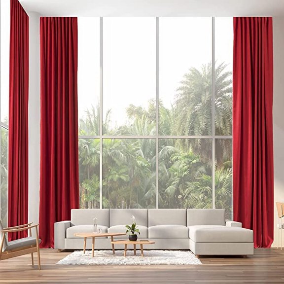3S Brother's Extra Long Room Darkening 95" Length Faux Velvet Red Curtain Drapes - Hanging Back Tab 5-25 Feet Custom Made ( 1 Panel ) - Made in Turkey (52"Wx95"L)