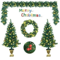 Gymax 4PCS Pre-Lit Artificial Christmas Decoration Set Holiday Decor w/ LED Lights