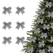 FeiFu 6PCS 3.54in Christmas Bow Decorative Hanging Ornaments Soft Luxurious Texture Easy to Hang Reusable for Christmas Tree Wreath Gift Wrapping Party Decor