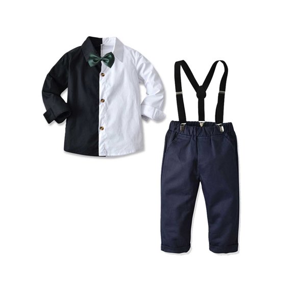 Daqian Toddler Boys Clothes Clearance Newborn Clothes Autumn Winter Boys Long Sleeve Suspender Trousers Set Boys Sling Gentleman Clothes formal Dress Suit Clearance Boys Clothes Black 6-7 Years