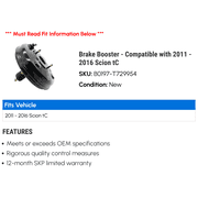 Brake Booster - Compatible with 2011 - 2016 Scion tC 2012 2013 2014 2015