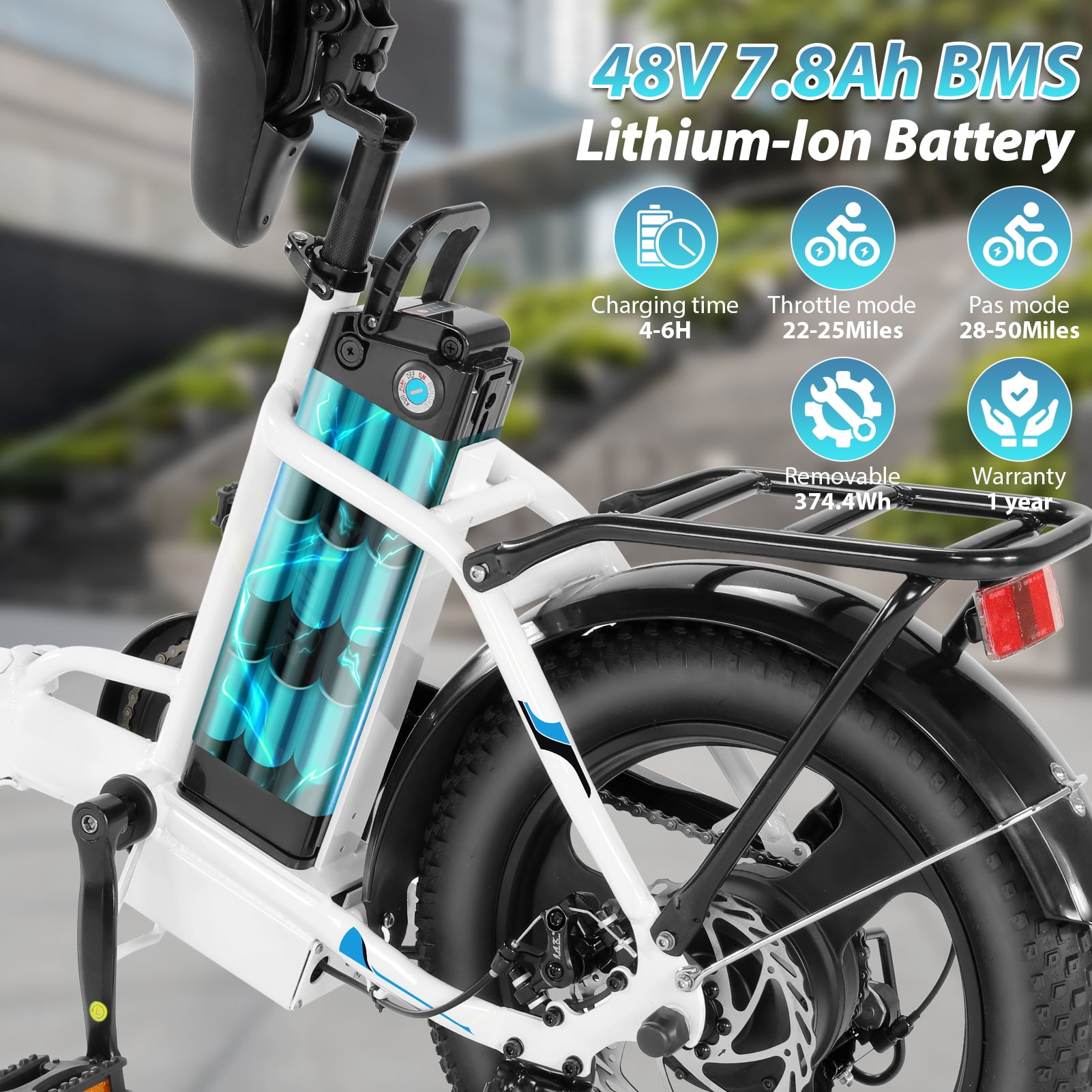 Elifine 3.0" Fat Tire Electric Bike for Adults, 48V 7.8Ah 350W Foldable Ebike with LCD, 5 Ridng Modes, Lockable Suspension Fork Electric Commuter Bicycle, 7 Speed City E-bikes for Women Teens, UL2849