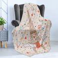 thumbnail image 4 of Honeymoon Soft Flannel Fleece Throw Blanket, Paris Eiffel Tower Love Birds Ribbon Colorful Polka Dots Vacation Theme Image, Cozy Plush for Indoor and Outdoor Use, 50" x 60", Multicolor, by Ambesonne, 4 of 5