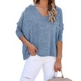 thumbnail image 1 of Mujer Cuello En V Top Manga Larga Color Puro Transpirable Simple Casual Otoño Invierno Jersey Blusas Camisas para Oficina En Casa Royalblue XXL, 1 of 7