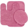 thumbnail image 2 of 3 Piece non slip shaggy chenille hot pink #6 color bathroom mat rug set 1 contour mat, 1 lid toilet cover, 1 bath mat ultra absorbent with Anti-Slip Backings, 2 of 3