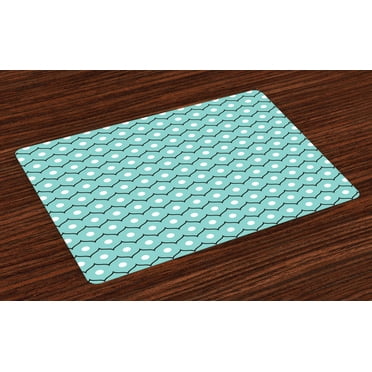 Ambesonne Abstract Place Mats Set of 4, Circles and Stripes, Standard Size, Seafoam Black White