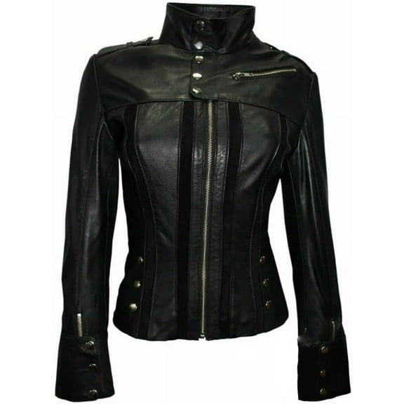 Celebrity Women's Black Lambskin Leather Jacket Motorcycle Slim Fit Biker W322