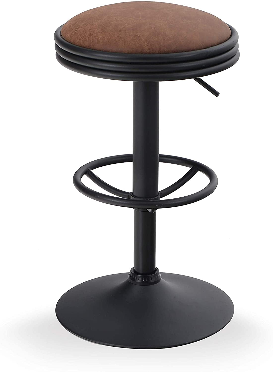 Set Of 2 PU Leather Rounded Tub Bar Stools Adjustable Height w/ Footrest Black 