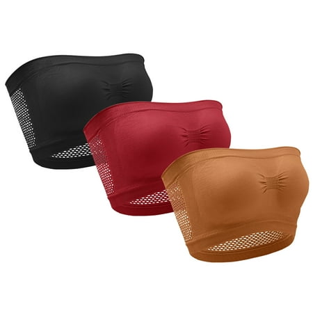 

wofedyo Tube Tops For Women 3 Pieces Womens Non Padded Bandeau Sprots Bra Strapless Conertible Bralettes Basic Layer Top Bra Bras For WomenCoffee