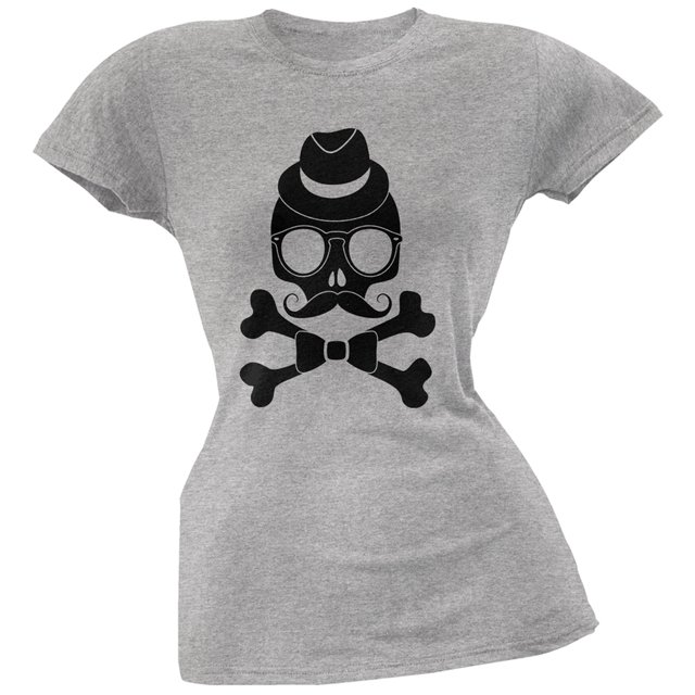 Hipster Skull And Crossbones Grey Soft Juniors T-Shirt