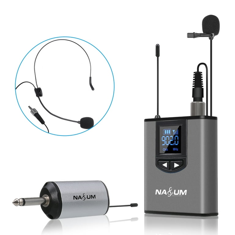 NASUM Wireless Lapel Microphone with Bodypack Transmitter, Headset Lavalier  System for iPhone, Podcast, Vlog, Church, Interview and Teaching 