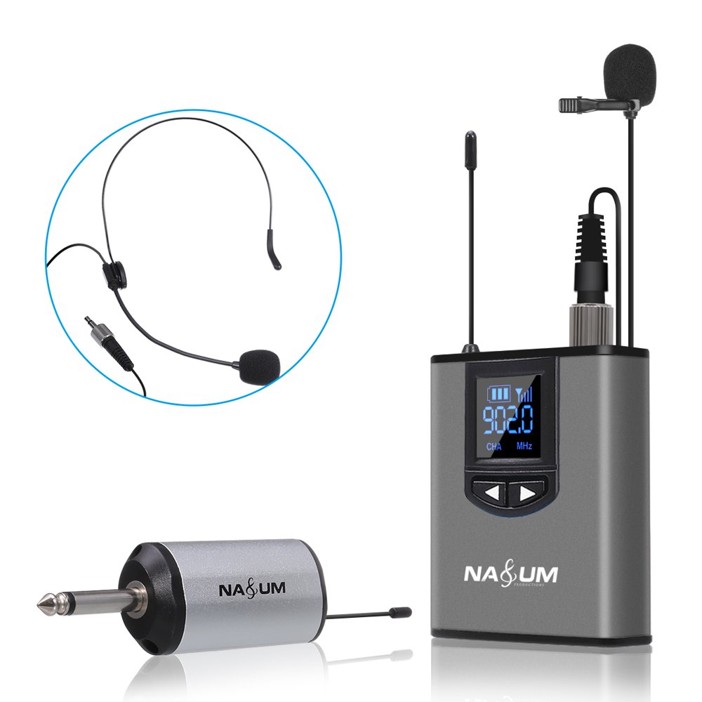 NASUM Wireless Lapel Mic with Bodypack Transmitter, Wireless Headset