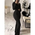 thumbnail image 2 of LovelyWholesale Long Sleeve Round Neck Line Stitching Flared Women's Pants Set, 2 of 3