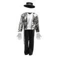 thumbnail image 2 of Pandaie 80s Pop Star Outfit for Boys Sequin Set Jacket Pants Hat Sunglasses Gloves Birthday Party Clothes Silver,3-5 Years, 2 of 4