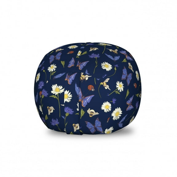 Spring Storage Toy Bag Chair, Vintage Style Butterflies Ladybugs and Blossoming Chamomlies Flora and Fauna Pattern, Stuffed Animal Organizer Washable Bag, Small Size, Multicolor, by Ambesonne