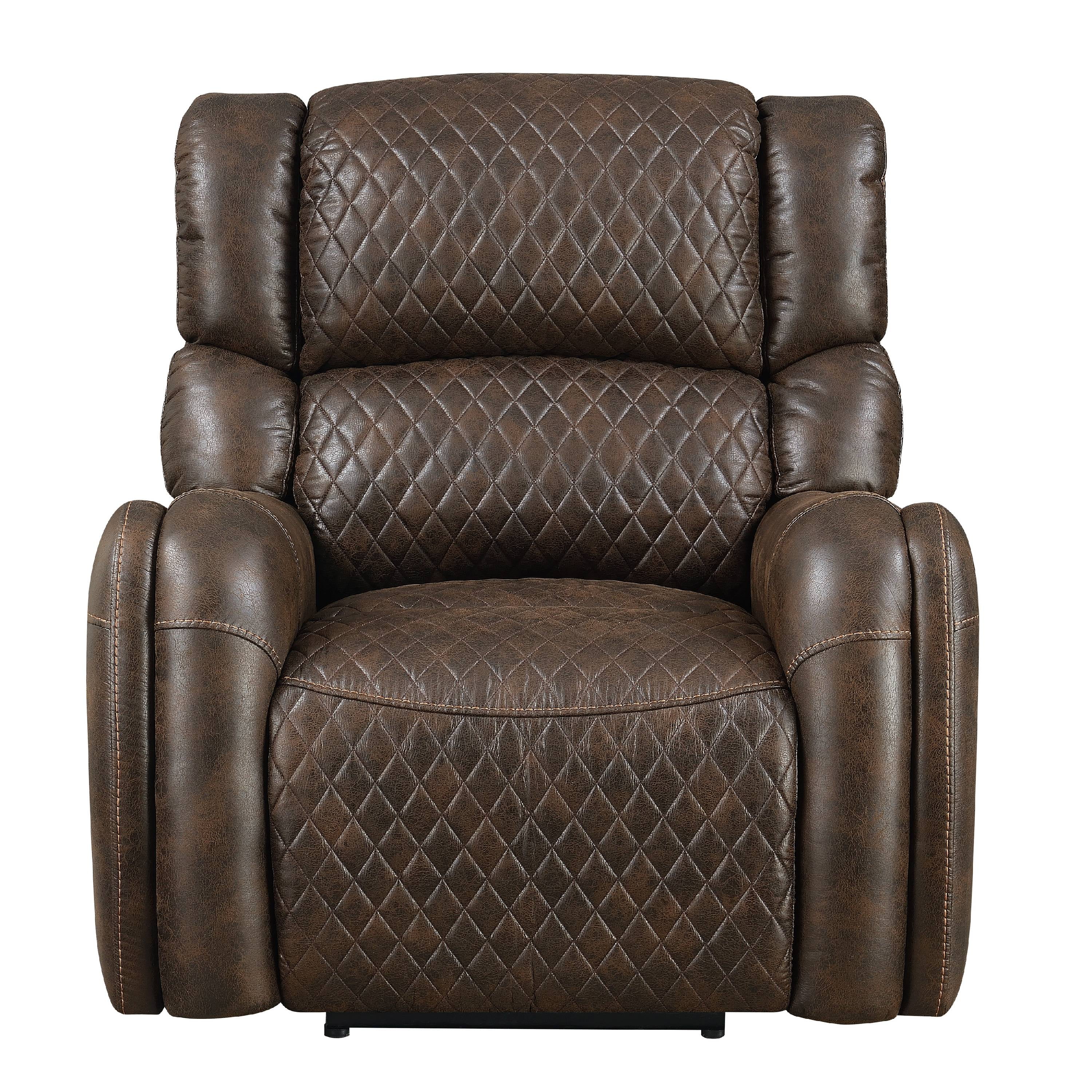 Upholstered Quilted Power Recliner with USB Charging in Walnut Brown