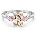 thumbnail image 3 of Gem Stone King 10K White Gold Peach Morganite and Pink Lab Grown Diamond 3-Stone Ring for Women | 1.26 Cttw | Oval 8X6MM | Gemstone October Birthstone | Size 8, 3 of 6
