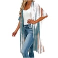 thumbnail image 4 of Avrnliq Womens White Boho Kimono Swimsuit Cover Up - Oversized Midi Length Breathable Open Front Cover Up,Size S, 4 of 5