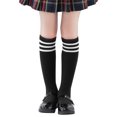 thumbnail image 3 of Kids Three Stripes High Knee Cotton Socks Thigh Tights Athletic Soccer Unisex Socks 1 Pair Black White One Size, 3 of 10