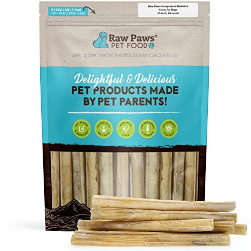Raw Paws 10-inch Compressed Rawhide Sticks for Dogs, 20-ct - Pressed Rawhide Chews for Large Dogs & Medium Dogs - Safe Raw Hide Rolls - Natural Rawhide Dog Chew Long Lasting f