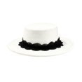 thumbnail image 2 of Vintage Halloween Style Flat Top Wide Brim Hat With Elegant Lace Trim, Soft Felt Fashion Hat, Chic Headwear Accessory For Dinner Party, Photoshoot, Holiday Gathering And Formal Occasions White, 2 of 9