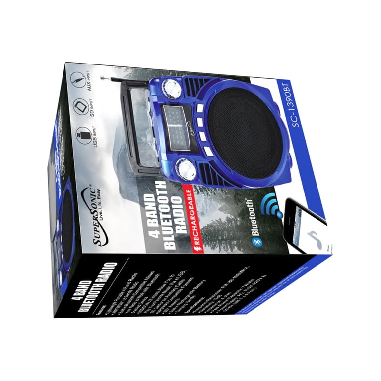 Supersonic Sc-1390bt - Blue Bluetooth 4-band Radio (blue