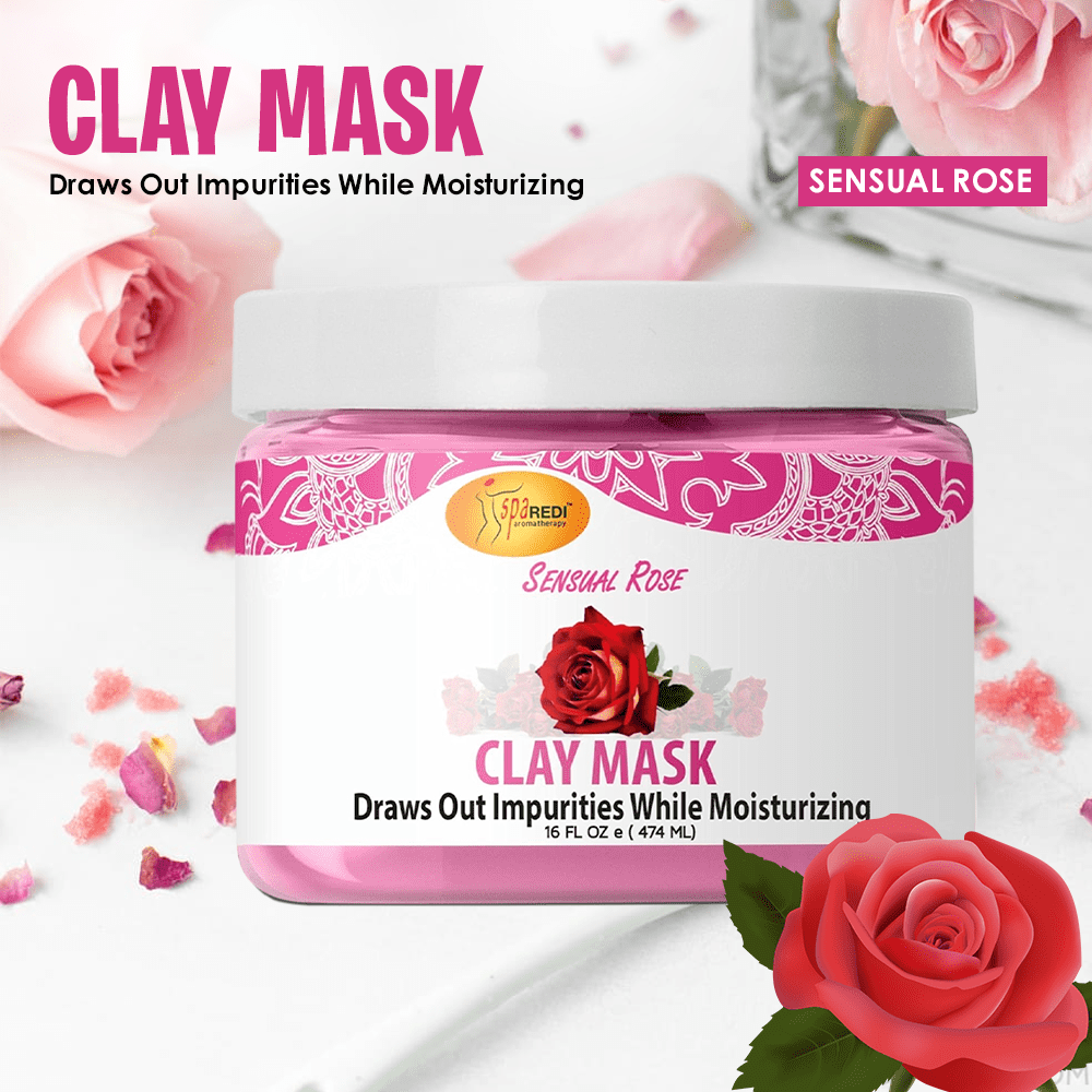 SPA REDI - Clay Mask, Sensual Rose, 16 Oz - Pedicure, Body Deep Cleansing, Detoxifying, Hydrating - Natural Bentonite Clay, Infused with, Amino Acids, Panthenol, Comfrey Extract