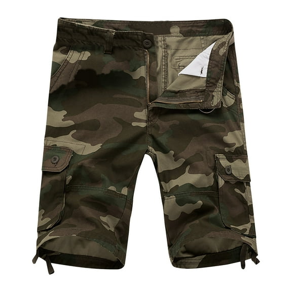 Ceisia Men's Camo Cargo Shorts Slim Fit Multi Pocket Zip Fly Straight Leg Casual Cotton Summer Outdoor Hiking Work Bottoms Green XXL Gifts for Father