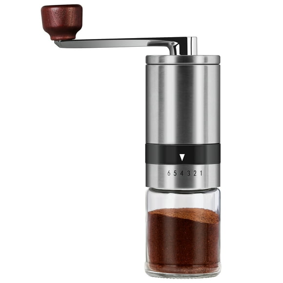 Manual Coffee Grinder with 6 Adjustable Coarseness Settings, Portable Hand Coffee Bean Grinder with Ceramic Grinding Burrs and Stainless Steel Shell for Home Office Camping Traveling