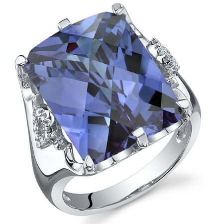 Peora 16.00 Ct Created Alexandrite Engagement Ring in Rhodium-Plated Sterling Silver