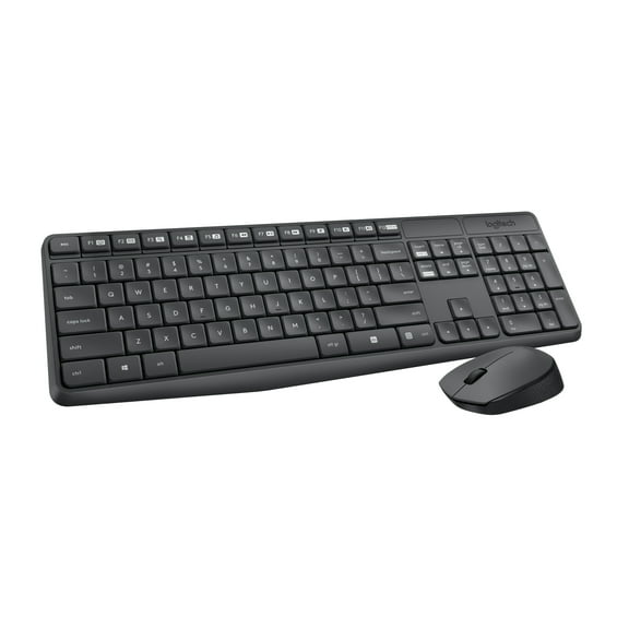 Logitech® MK235 Wireless Straight Full-Size Keyboard & Ambidextrous Optical Mouse, Black