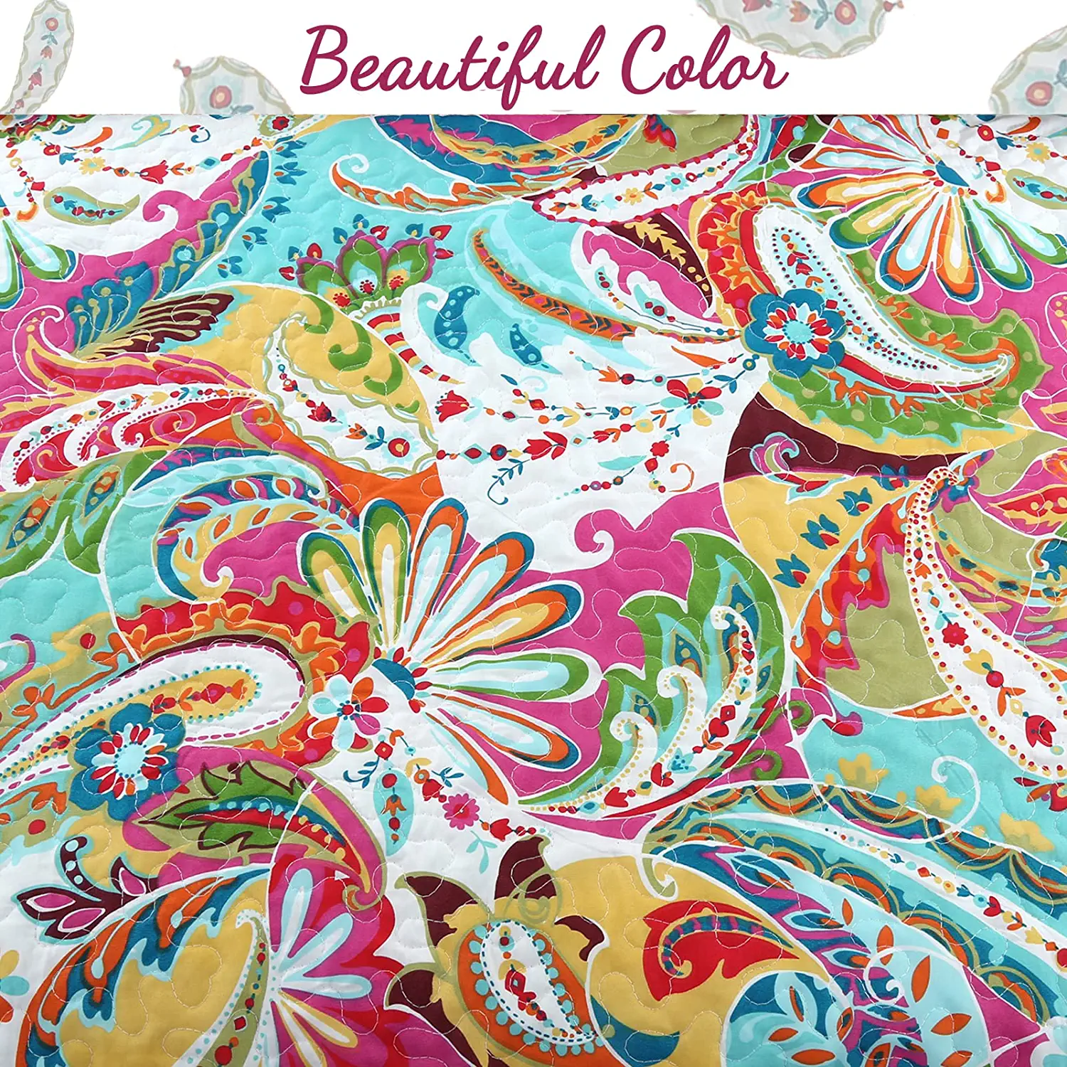Cozy Line Home Fashions Flourish Colorful Floral Reversible 3-Piece Quilt Bedding Set Queen