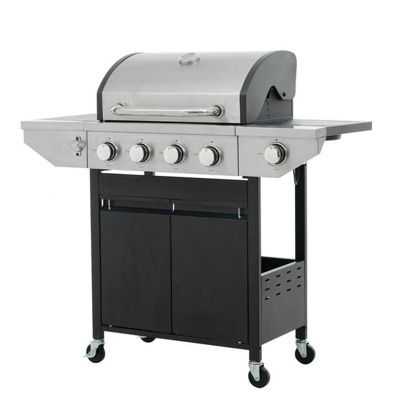Resenkos 4-Burner Propane Grill, 46,500 BTU Stainless Steel Gas BBQ with Side Burner, Silver
