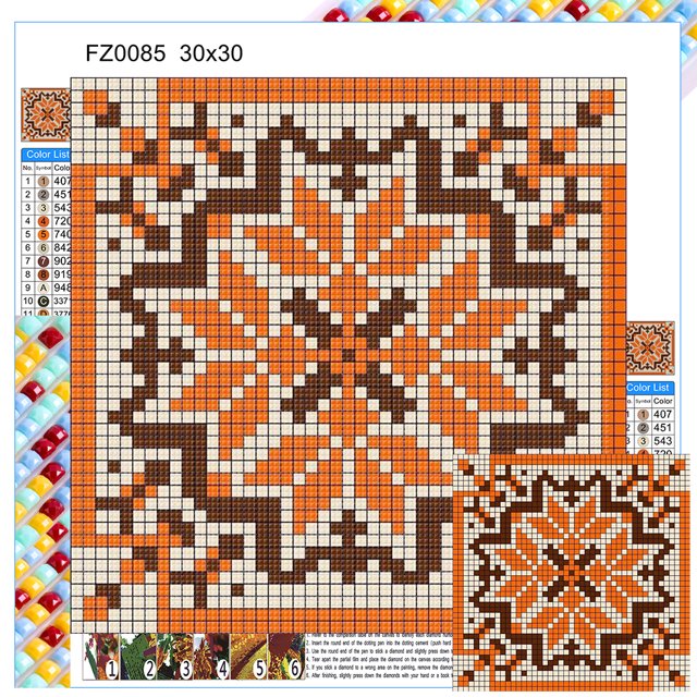 Kit Con Cuentas Cuadradas 5D DIY Del 30x30cm Naranja