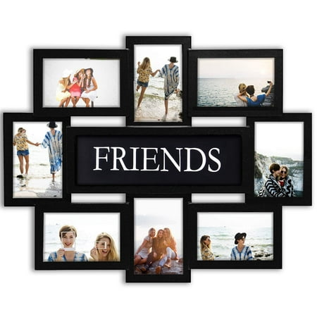 Jerry & Maggie - Photo Frame 22x17 Black Friends Picture Frame Selfie Gallery Collage Wall Hanging for 6x4 Photo - 8 Photo Sockets - Wall Mounting