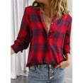 thumbnail image 2 of Women'S V Neck Plaid Shirts Dressy Casual Button-Down Business Work Boho Tops Long Sleeve Fall Outfits Red XXL, 2 of 8