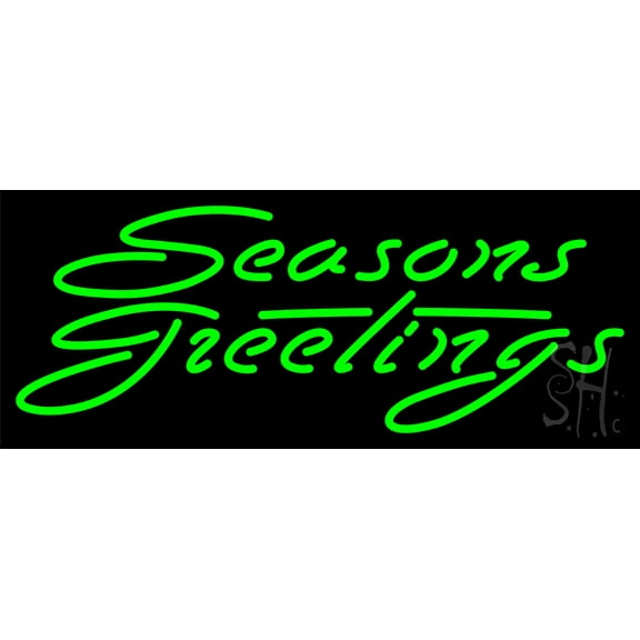 Green Seasons Greetings LED Neon Sign 10 x 24 - inches, Clear Edge Cut Acrylic Backing, with Dimmer - Bright and Premium built indoor LED Neon Sign for special occasion decor.