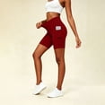 thumbnail image 2 of hlysgo Women's Leggings Yoga Shorts Tummy Control Elastic Waist Slim Fit Short Workout Gym Soft Comfort Shorts with Side Pockets Wine,2xL, 2 of 6