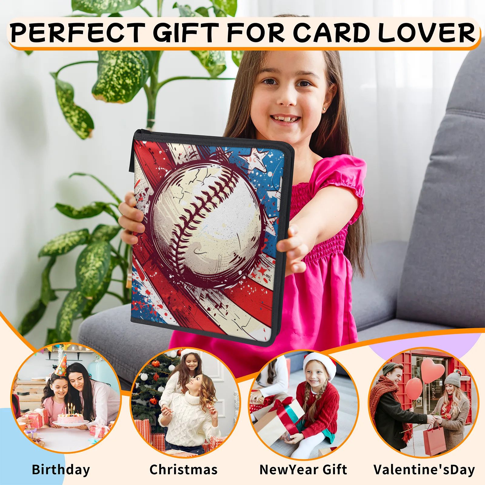 400 Pocket Baseball Card Binder with 50 Sleeves, 4 Pocket PU Leather Trading Card Binder for Sports Game Cards Collector Album