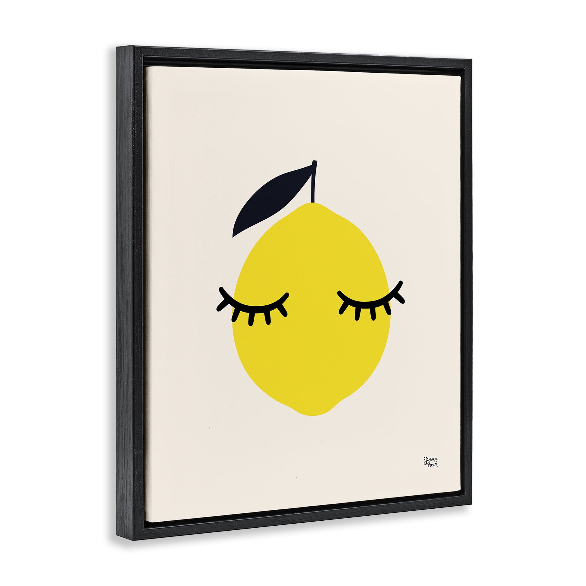Stupell Industries Lemon with Eyelashes Food & Beverage Painting Black Floater Framed Canvas Art Print Wall Art, 17 x 21