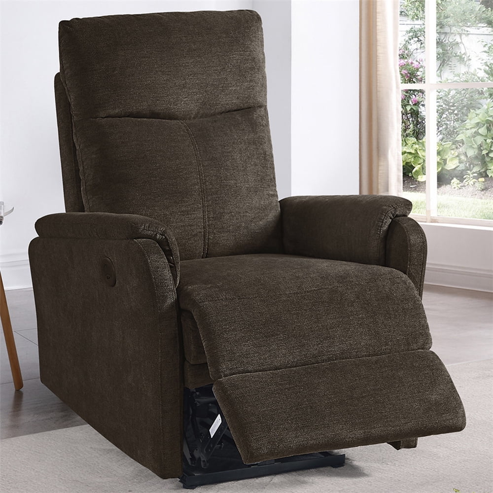 Fabric Recliner for Elderly, Dark Brown Recliner Chair with USB