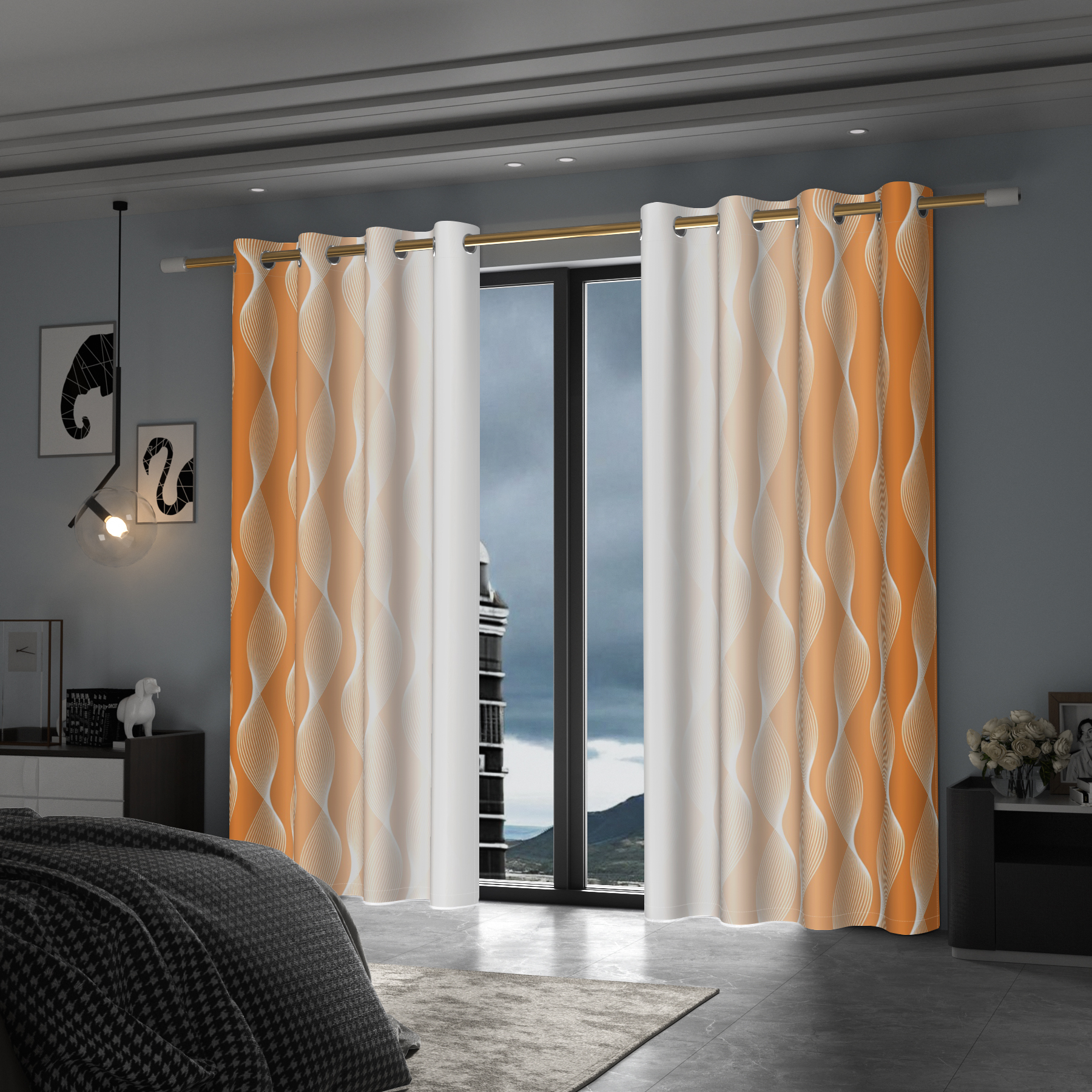 Lfeey Orange Abstract Textured Modern Blackout Curtains 63 inch hes Long, Set of 2