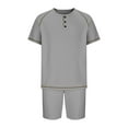 thumbnail image 4 of WMTBSRSW Mens 2 Piece Outfits Short Sleeve Button Down Henley Shirts and Shorts Fashion Tracksuits Casual Summer Beach Sweatsuit, 4 of 5