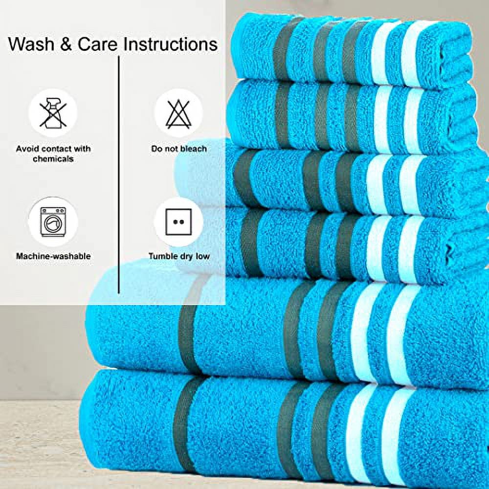 CASA COPENHAGEN Exotic Designed in Denmark 525 GSM Hotel & Spa Kitchen & Bath Set of 6 Egyptian Cotton Towels - 2 Bath Towels, 2 Hand Towels, 2 Washcloths - Teal