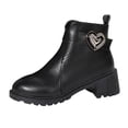 thumbnail image 1 of Botines de mujer Botas de tobillo de tacón grueso con cremallera decorativa y hebilla de cinturón de de imitación de cuero con bloques de colores de estilo británico a la moda para mujer (Black 7.5), 1 of 7