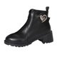 thumbnail image 1 of Botines de mujer Botas de tobillo de tacón grueso con cremallera decorativa y hebilla de cinturón de de imitación de cuero con bloques de colores de estilo británico a la moda para mujer (Black 8.5), 1 of 7